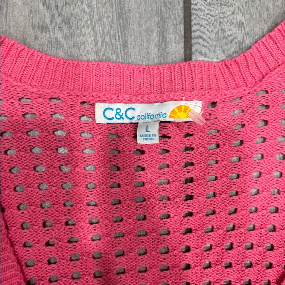 C&C California Tie Front Cardigan Pink Lemonade Size Large 100% Cotton - Picture 5 of 8